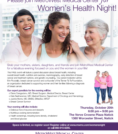 MetroWest Medical Center Hosts Womens39; Health Night Thursday 