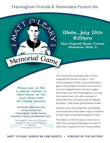 Updated Hockey Game To Honor Late Matt O Leary Wednesday Night