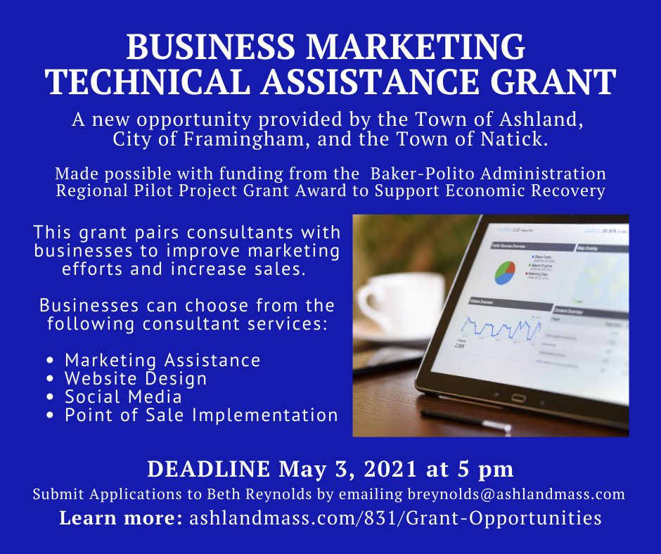 Ashland-Framingham-Natick Receive $250,000 Business Marketing Technical Assistance Grant