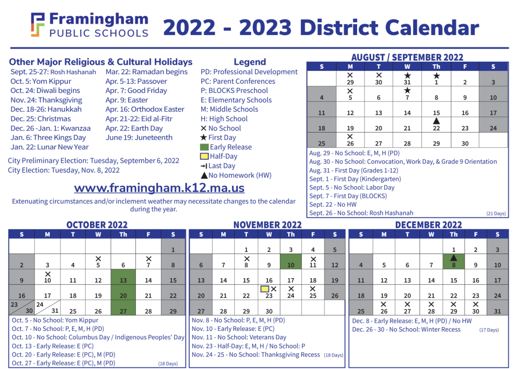 Framingham school board unanimously approves 2022 23 calendar