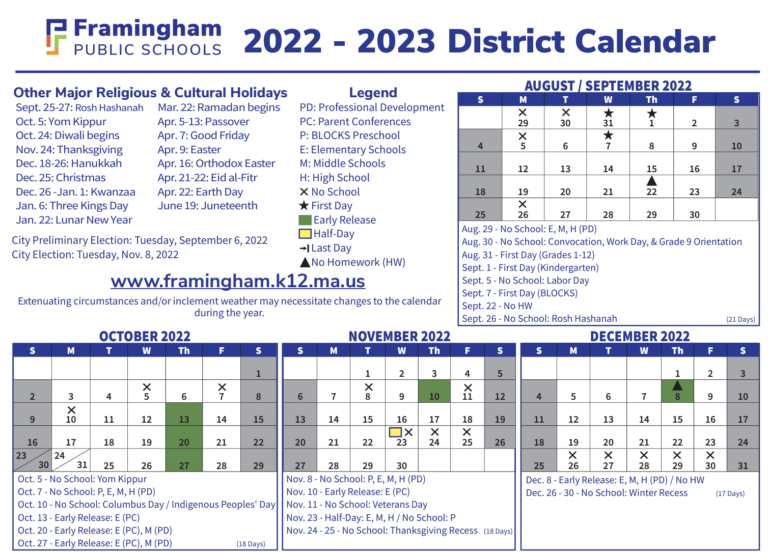 First Look at the Proposed Framingham 202223 School Calendar