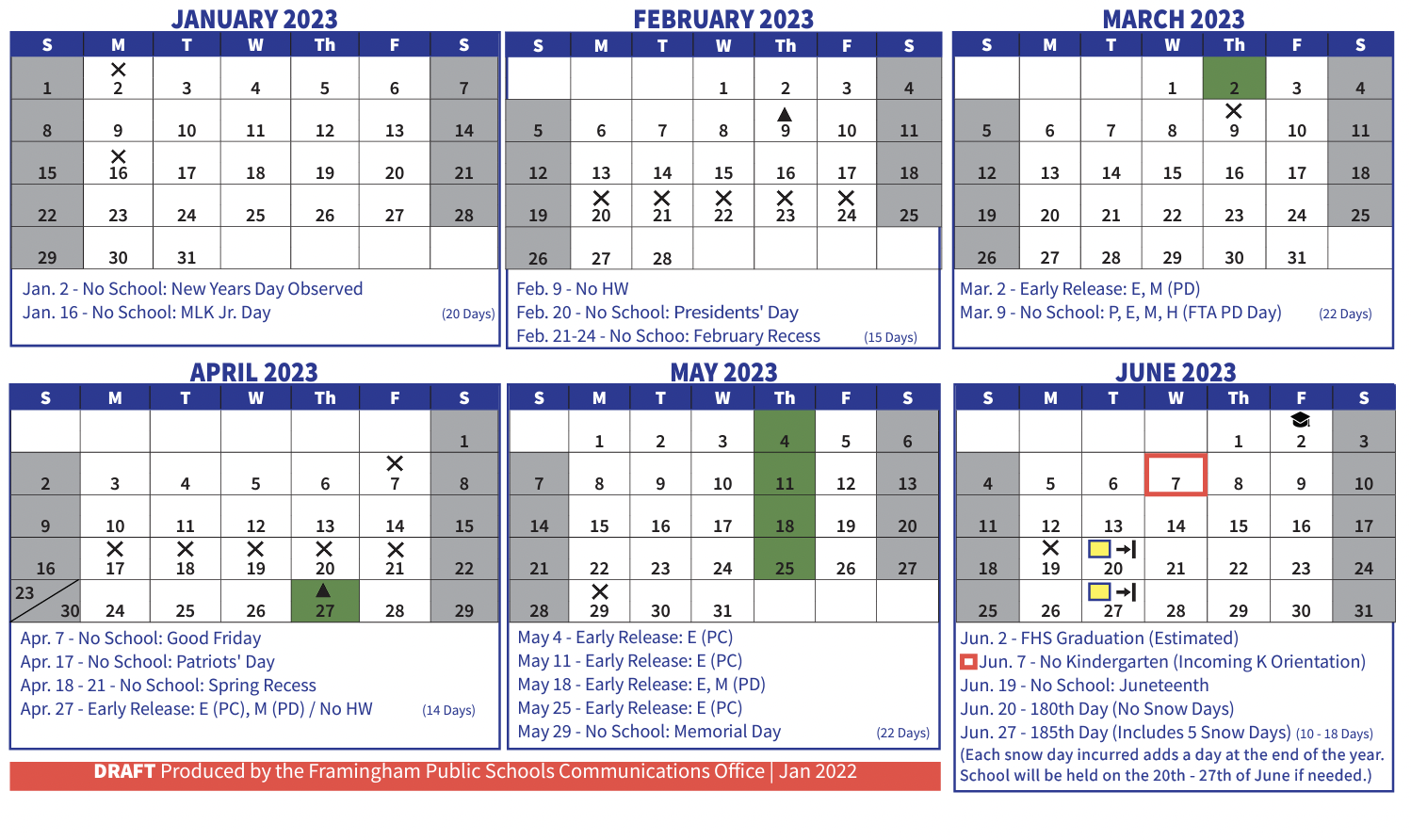 First Look at the Proposed Framingham 2022-23 School Calendar