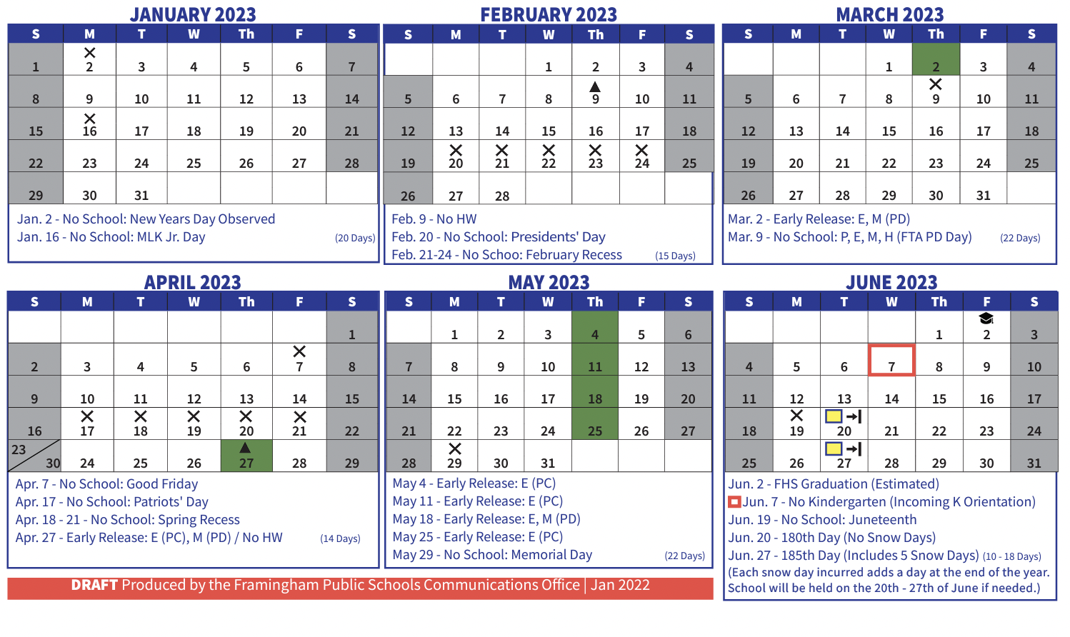 First Look at the Proposed Framingham 2022-23 School Calendar 