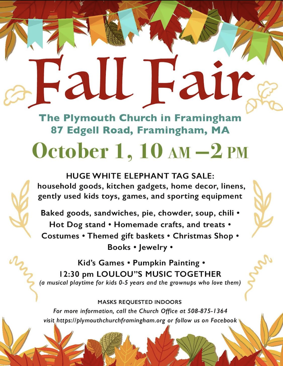 Plymouth Church's Annual Fall Fair October 1 Framingham Source