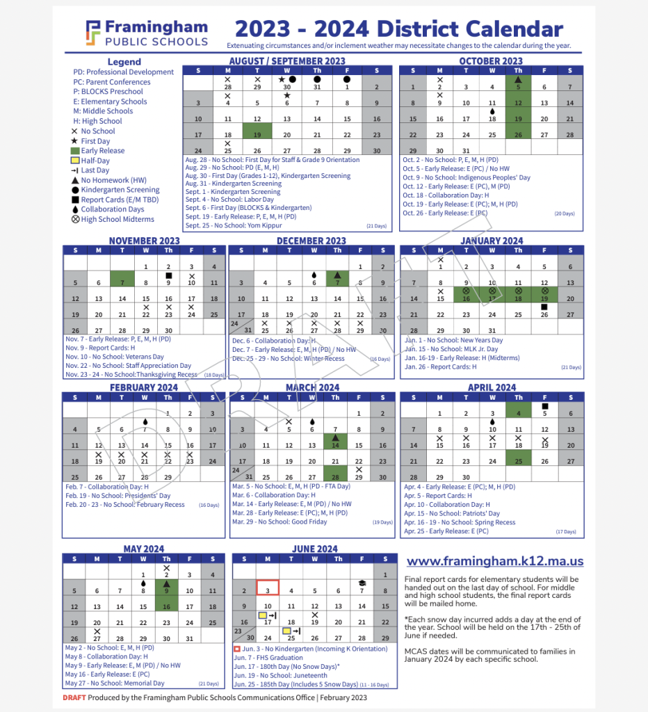 Framingham School Committee Approved 202324 Calendar Framingham Source