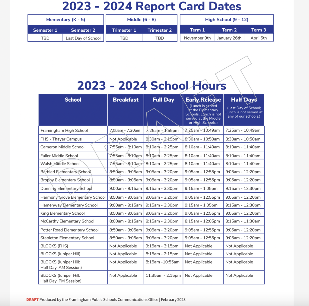 Framingham 2024 School Calendar Chere Deeanne